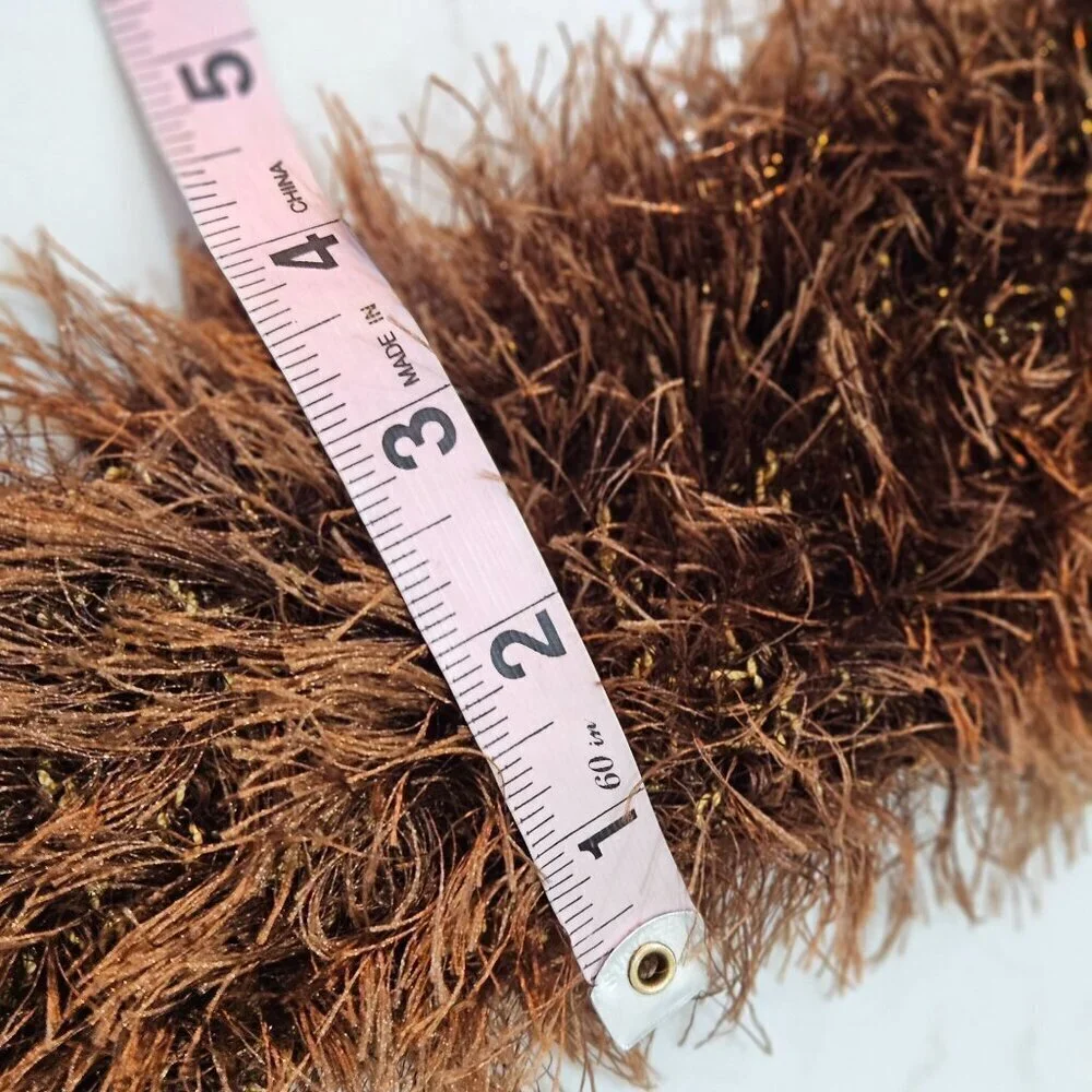 Brown Plush Glitter Eyelash Hand-Knit Scarf Boa Narrow Lightweight